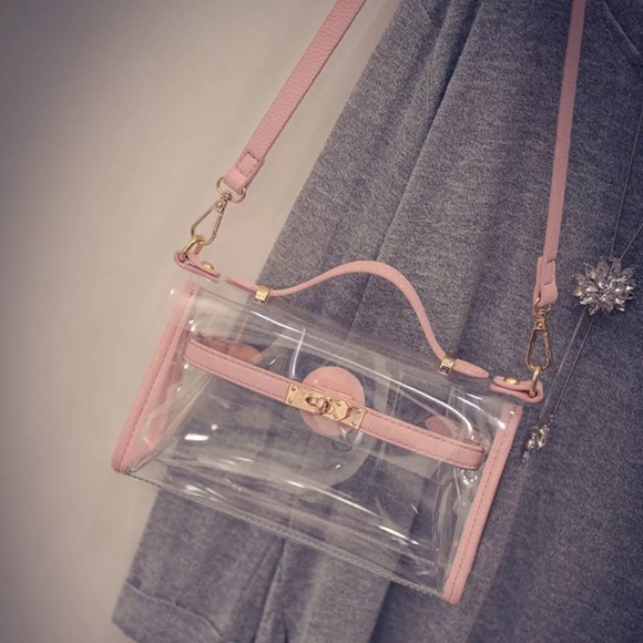 ✨CLEAR OR TRANSPARENT WITH PINK TRIM HANDBAG-NEW✨ - Picture 3 of 8